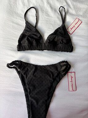 Textured Black Triangle Bikini Set with Ruching